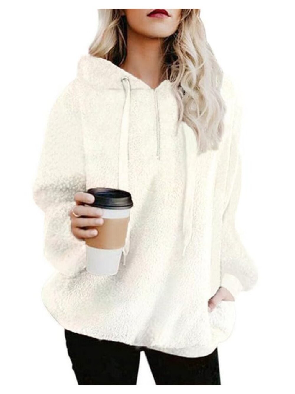 Womens Oversized Sherpa Pullover Hoodie with Pockets Warm Fleece Sweatshirt